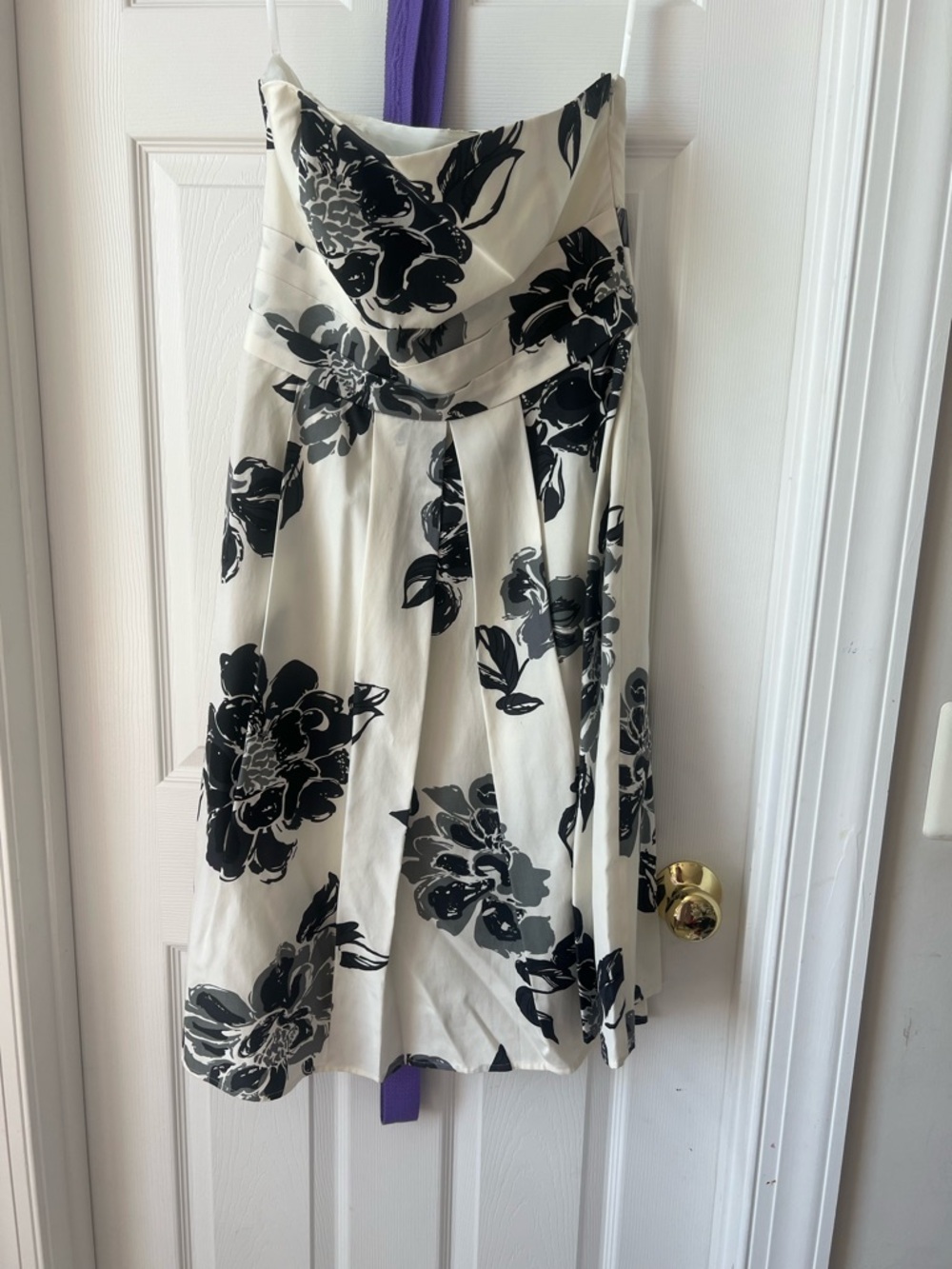 Ann Taylor Strapless Cream Dress with Black Floral Print